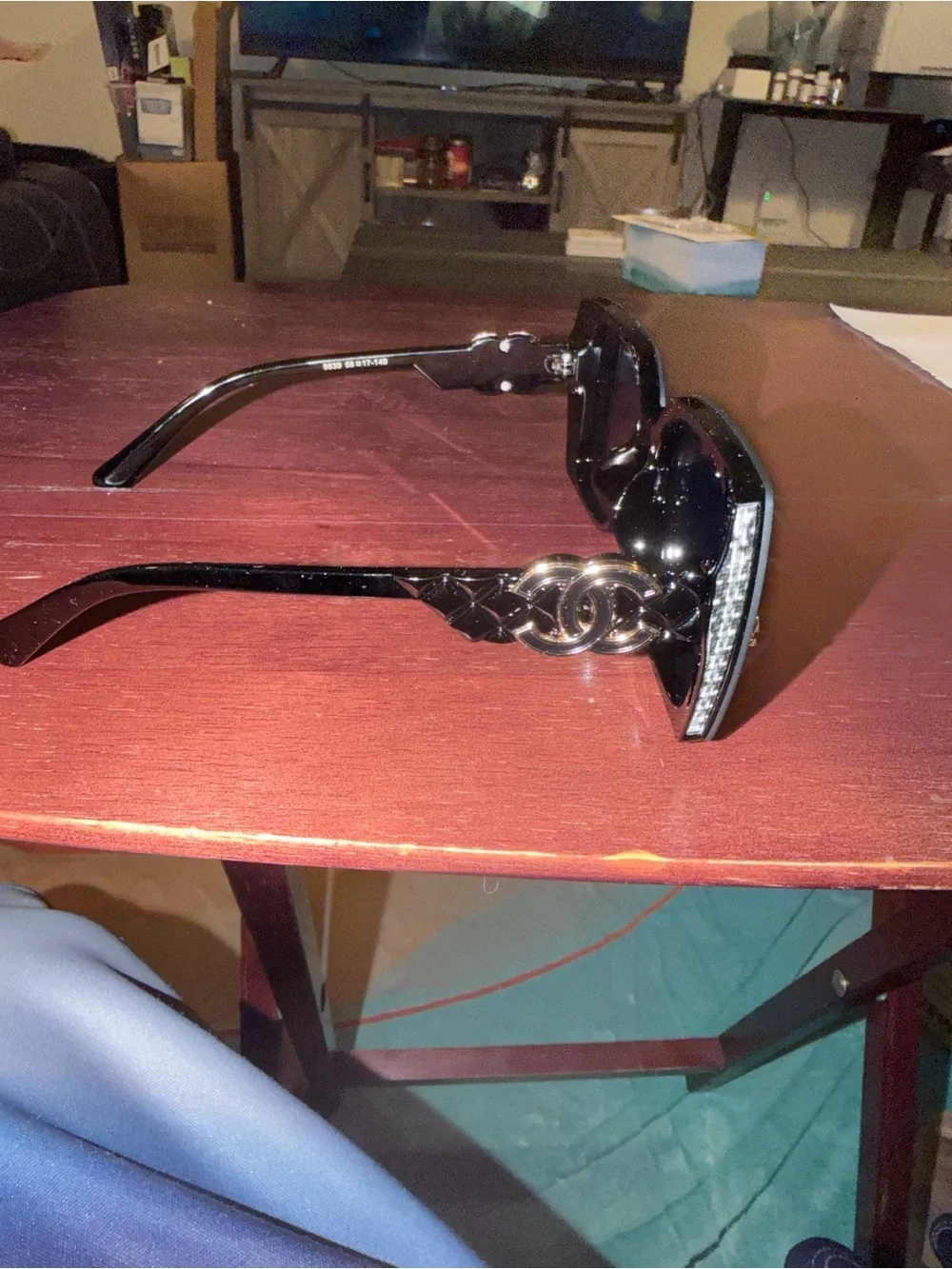 CHANEL Black Oversized Square Sunglasses with Gold CC Accents